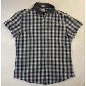 Men's Large Kenneth Cole Reaction Short-Sleeve Button-Down Gray/Black/Blue Shirt